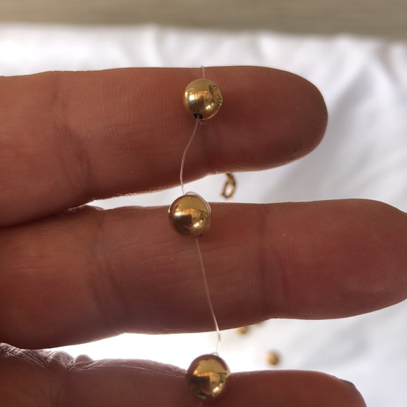 14K Real Yellow Gold Bead Invisible Necklace - Picture 4 of 9